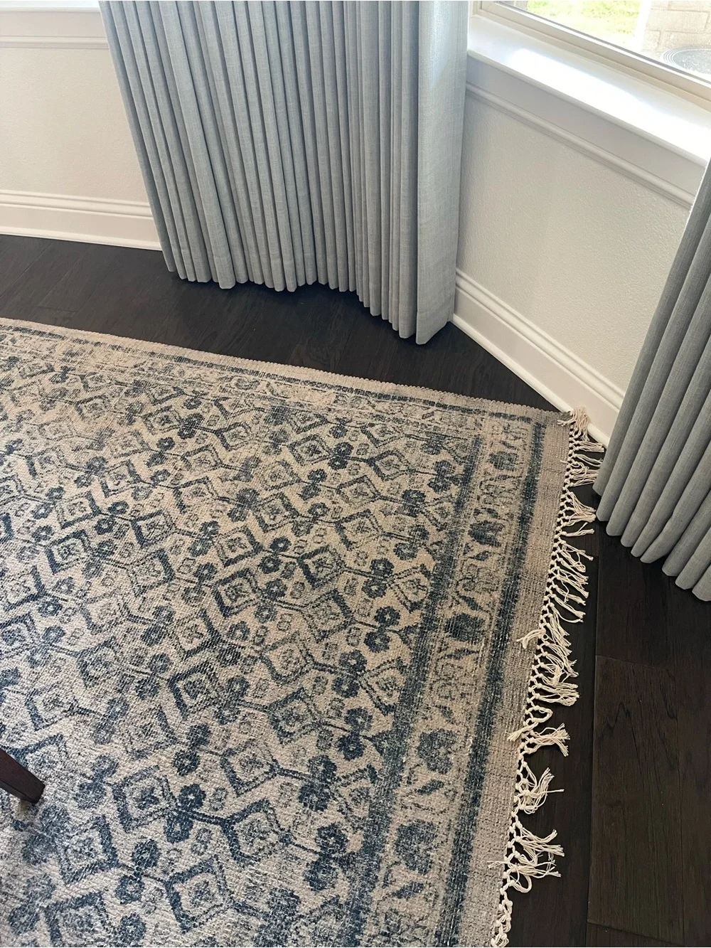 West Elm Blue and Cream Patterned Area Rug